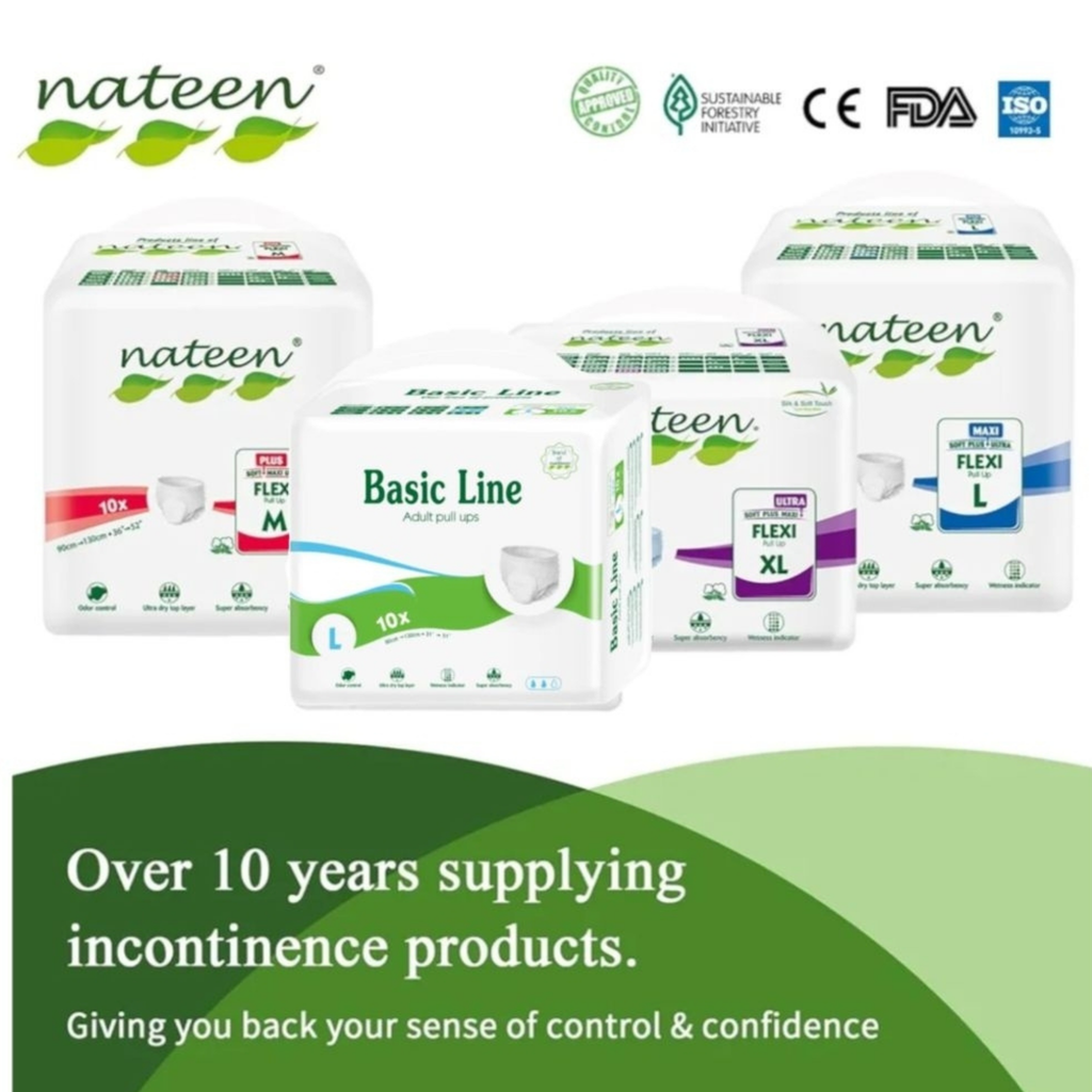 Nateen Basic Line Pull-Ups – Clothlike Backsheet, Wetness Indicator, Leak Guard & Elastic Waistband