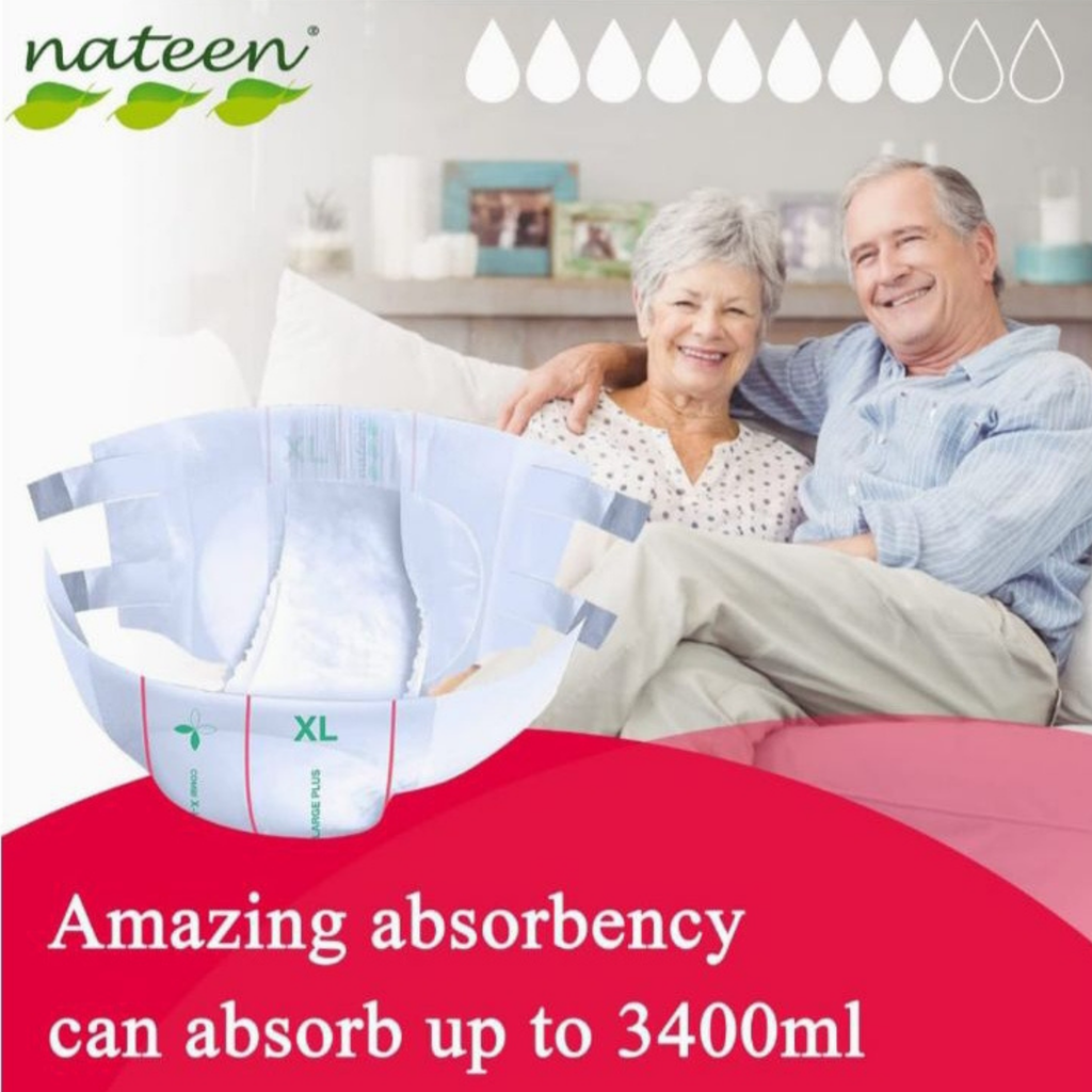 Nateen Combi Plus Adult Diaper – Clothlike Backsheet, Wetness Indicator, Leak Guard, Elastic Waistband, Velcro Tape & 2450ml Absorbency