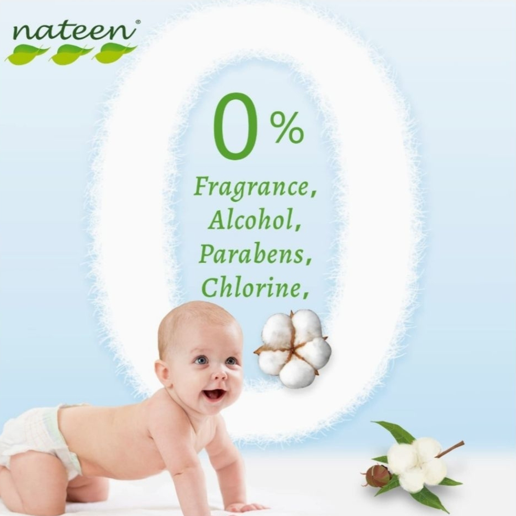 Nateen Baby Wipes Gentle Care (80 Sheets) – 99% Pure Water, Hypoallergenic & Soft 3D Texture