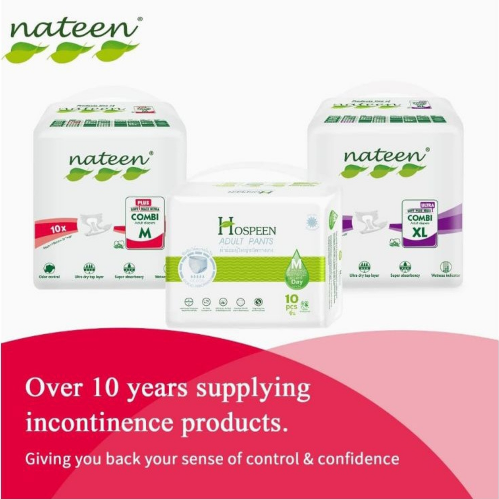 Nateen Combi Plus Adult Diaper – Clothlike Backsheet, Wetness Indicator, Leak Guard, Elastic Waistband, Velcro Tape & 2450ml Absorbency