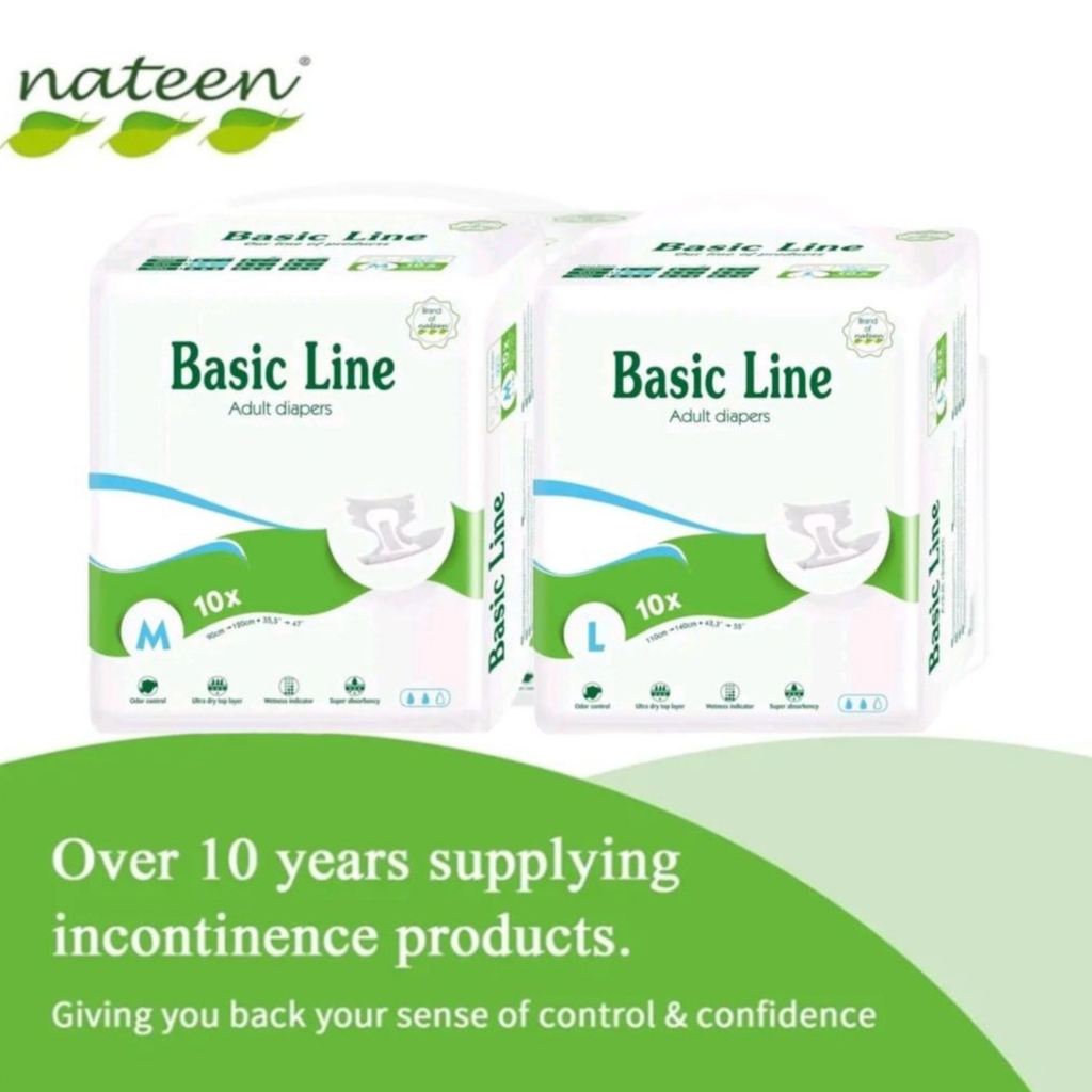 Nateen Basic Line Blue Adult Diaper | PE Embossed Back sheet, Wetness Indicator & Leak Guard