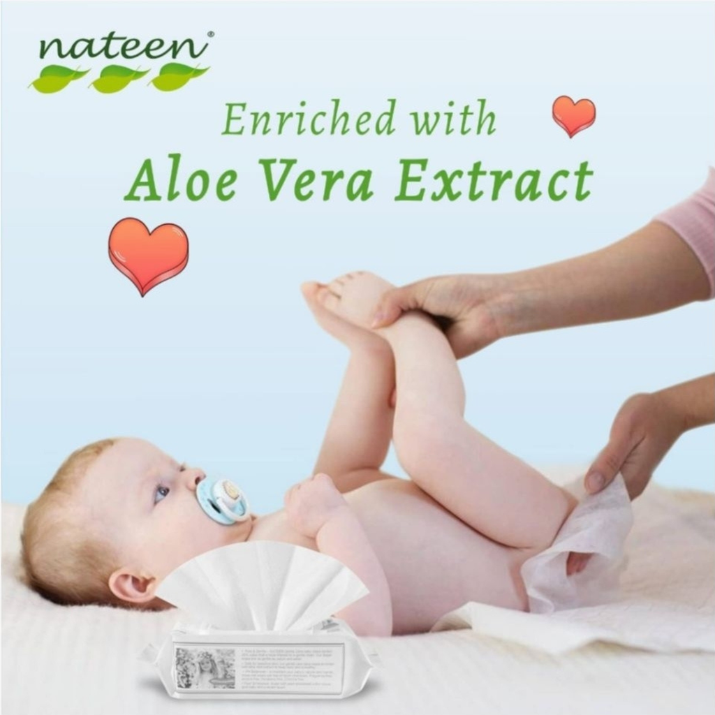 Nateen Baby Wipes Gentle Care (80 Sheets) – 99% Pure Water, Hypoallergenic & Soft 3D Texture