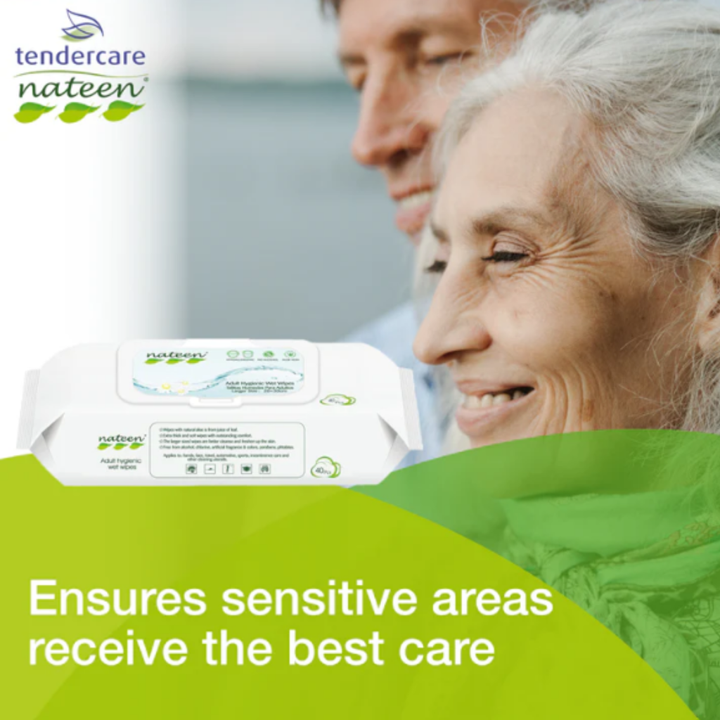 Nateen Adult Wipes Gentle Care – 40 Sheets, Extra-Large & Thick with Aloe Vera and Jasmine