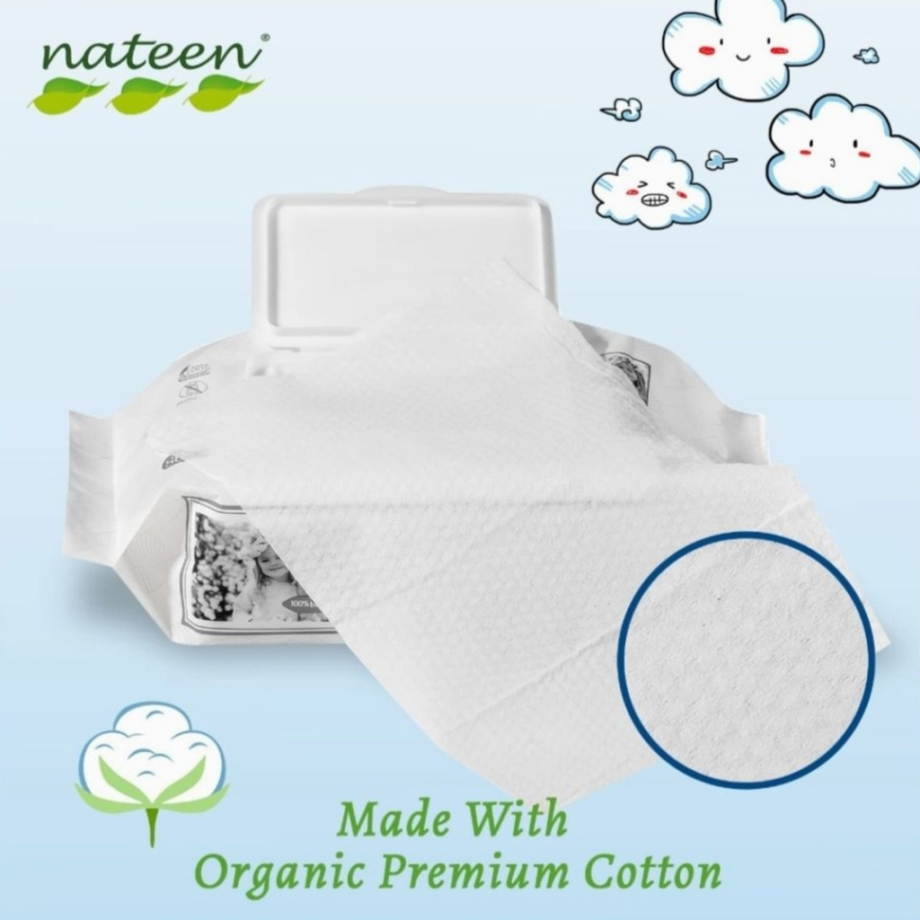 Nateen Baby Wipes Gentle Care (80 Sheets) – 99% Pure Water, Hypoallergenic & Soft 3D Texture