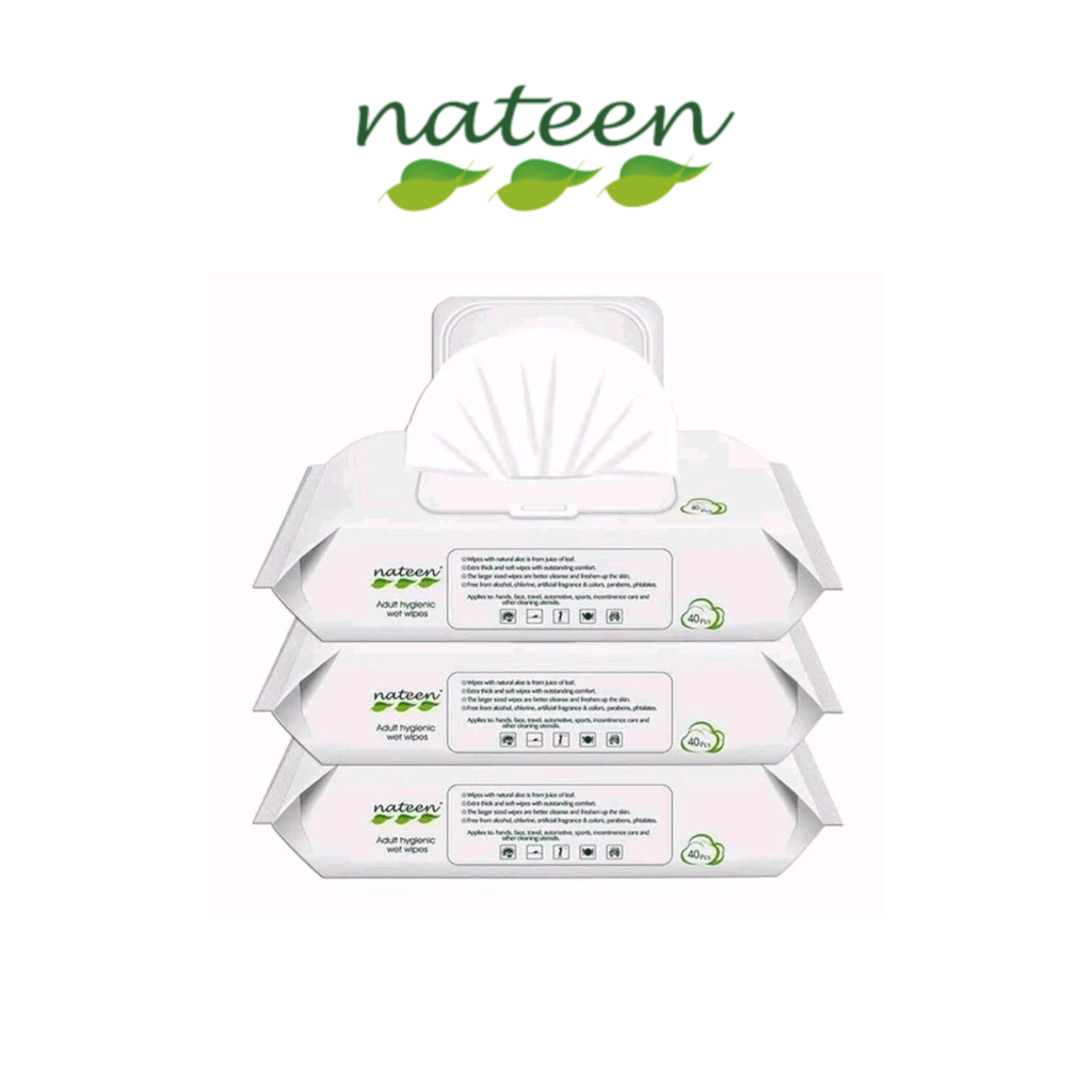 Nateen Adult Wipes Gentle Care – 40 Sheets, Extra-Large & Thick with Aloe Vera and Jasmine