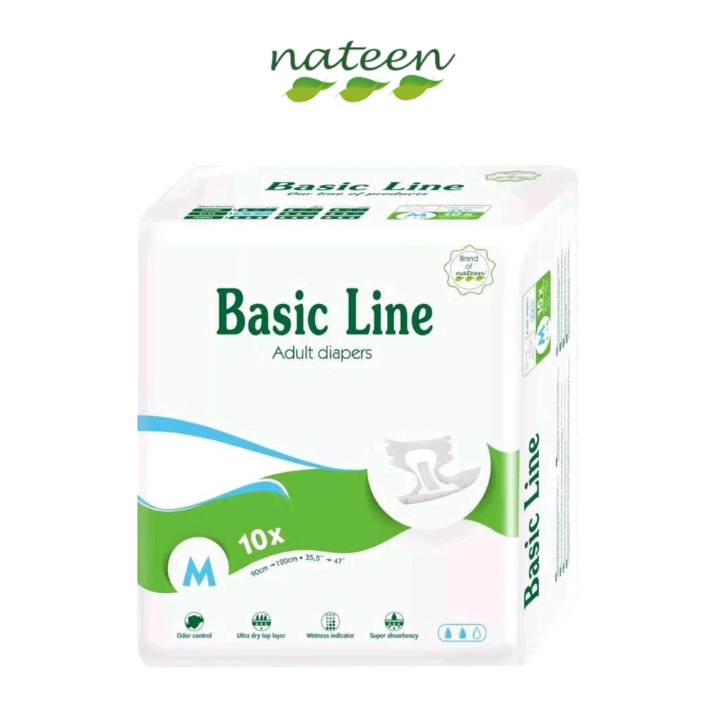 Nateen Basic Line Blue Adult Diaper | PE Embossed Back sheet, Wetness Indicator & Leak Guard